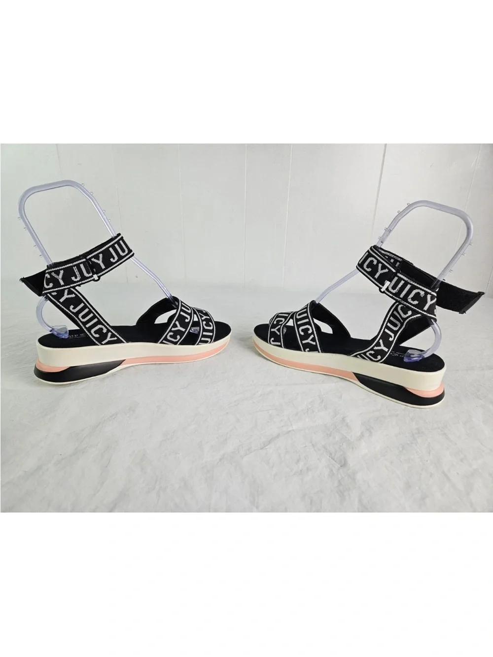 Juicy Couture Black and Pink Logo Strap Platform Sandals